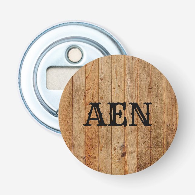 Monogram Wood Rustic Country Brown Black Flaschenöffner (Vorderseite)