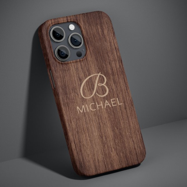 Monogram Wood Rustic Timer Personalisiert Name Case-Mate iPhone Hülle (Von Creator hochgeladen)