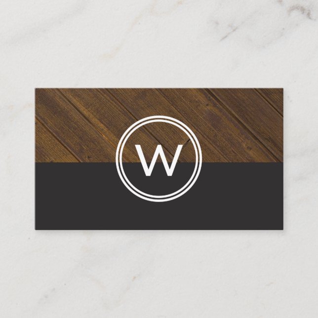 Monogram Wood Two Tone Business Card Visitenkarte (Vorderseite)