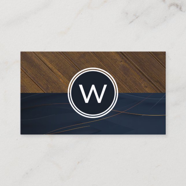 Monogram Wood Two Tone Business Card Visitenkarte (Vorderseite)