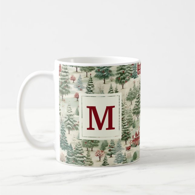 Monogram Woodland Rustikales Land Weihnachten Nied Kaffeetasse (Links)