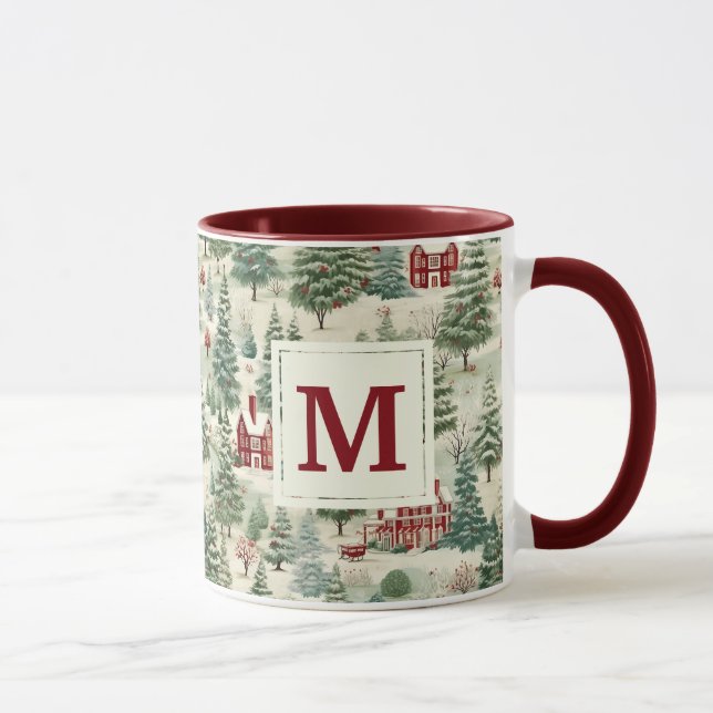 Monogram Woodland Rustikales Land Weihnachten Nied Tasse (Rechts)