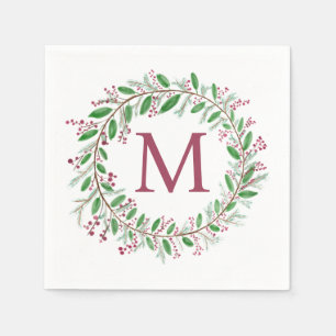 Monogram Wreath Christmas Napkins Serviette