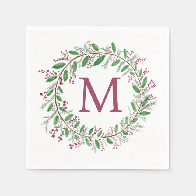 Monogram Wreath Christmas Napkins Serviette (Vorderseite)
