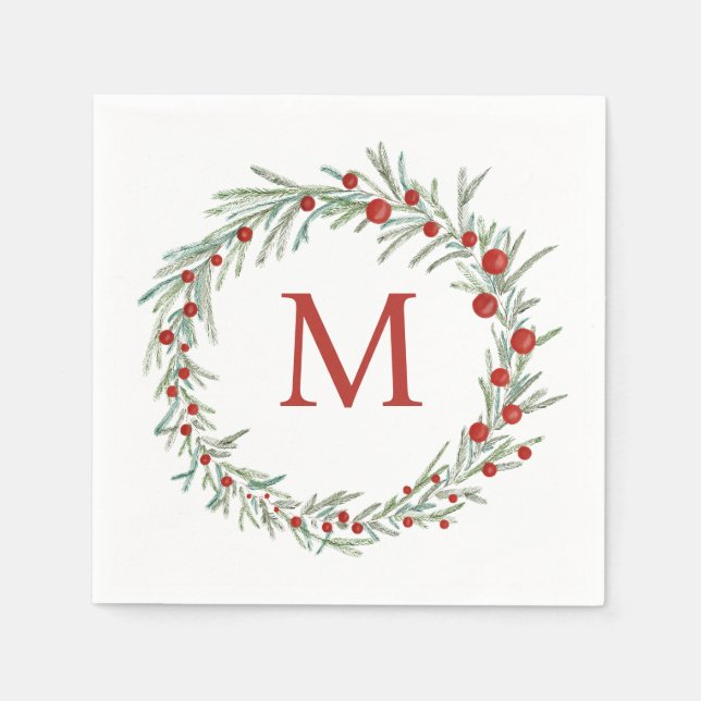 Monogram Wreath Christmas Napkins Serviette (Vorderseite)