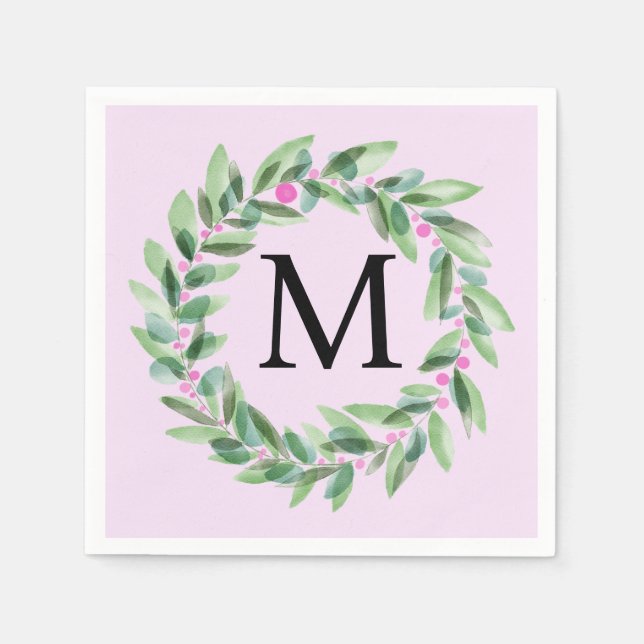 Monogram Wreath Christmas Napkins Serviette (Vorderseite)
