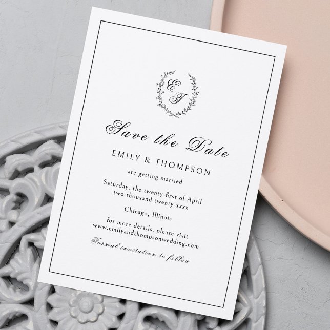 Monogram Wreath Elegant Wedding Save The Date (Von Creator hochgeladen)