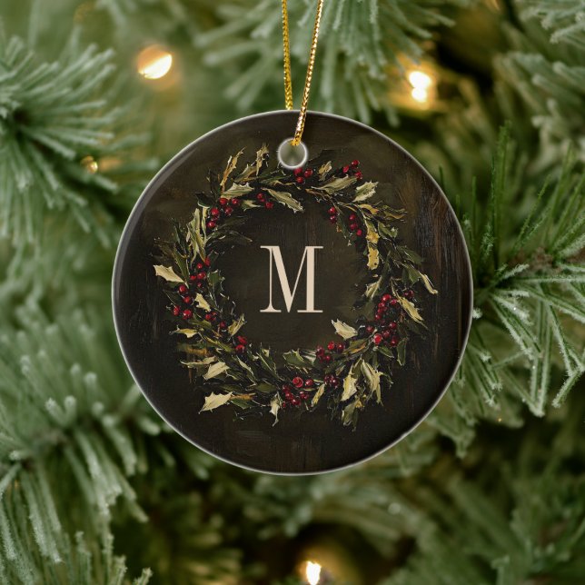 Monogram Wreath Festivals Weihnachtsfeiertag Custo Keramik Ornament (Baum)