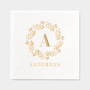 Monogram Wreath Foil Napkins Elegant Initial Servietten Mit Folie