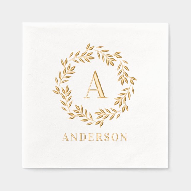 Monogram Wreath Foil Napkins Elegant Initial Servietten Mit Folie (Vorderseite)