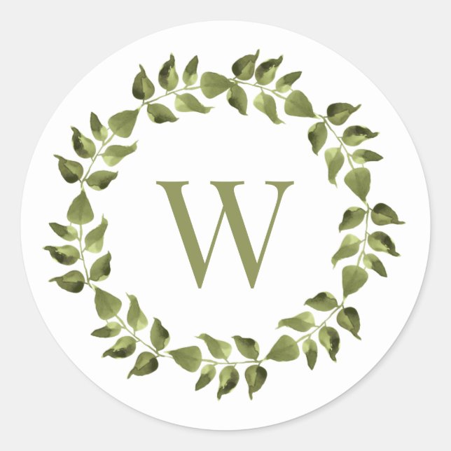 Monogram Wreath Green Wedding Umschlag Aufkleber (Vorderseite)