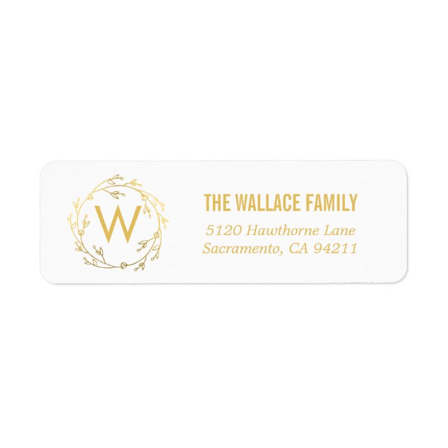 Monogram Wreath Holiday Rücksendeadressen-Aufklebe (Vorne)