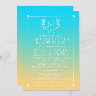 Monogram Wreath Ombre Beach Engagement Party Einladung