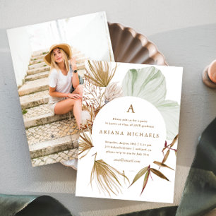 Monogram Wreath One Foto Graduation Party Einladung