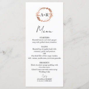 Monogram Wreath Rose Gold Foil Foto Hochzeit Menükarte