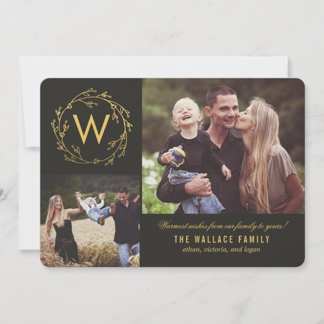 Monogram-Wreath-Urlaubskarte Feiertagskarte (Vorderseite)