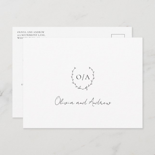 Monogram Wreath Wappen Elegant Wedding Vielen Dank Postkarte (Vorne/Hinten)