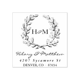 Monogram Wreath Wedding Address Briefmarke Gummistempel