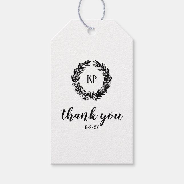 Monogram Wreath Wedding Custom Favorits Geschenkanhänger (Vorderseite)