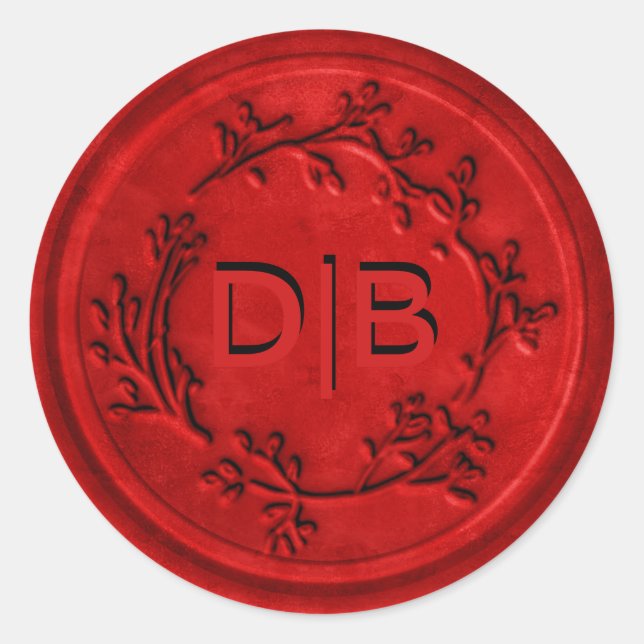 Monogram Wreath Wedding Wax Siegel Runder Aufkleber (Vorderseite)