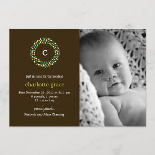 Monogram Wreath Winter Geburtshinweis Einladung