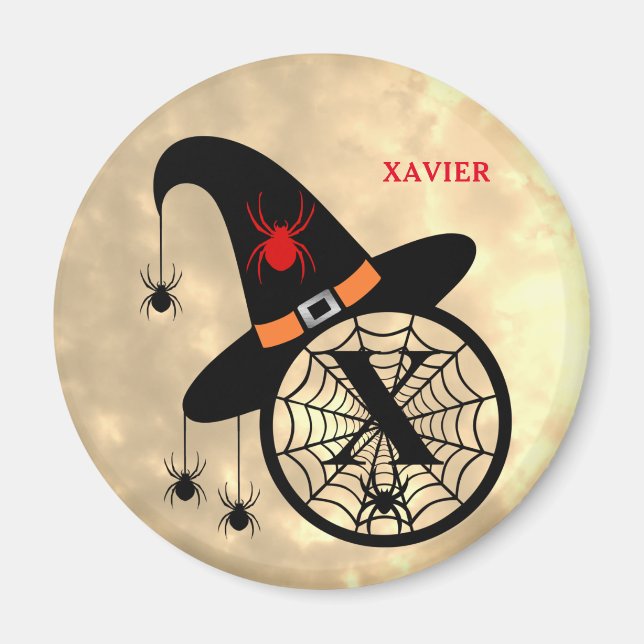 Monogram X Halloween Sky Hexenspinnen Name Magnet (Vorne)
