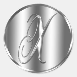 Monogram X Silver Color Wedding Invitation Holiday Runder Aufkleber