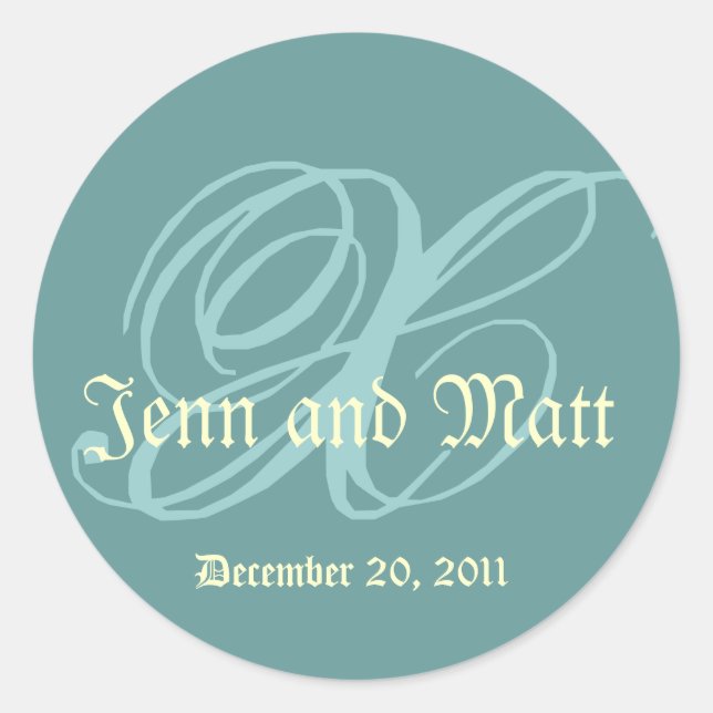 Monogram X Wedding Names Date Blue Cream Siegel Runder Aufkleber (Vorderseite)