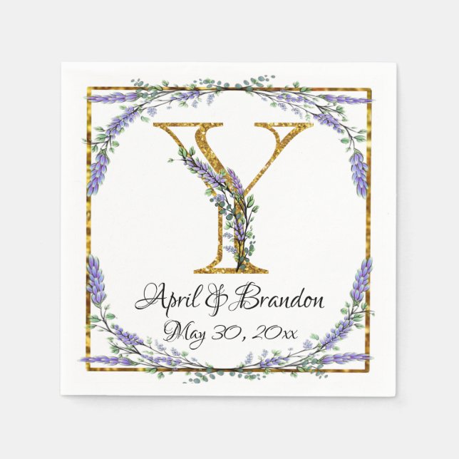 Monogram Y, Lavender Eucalyptus, gold sparkle   Serviette (Vorderseite)
