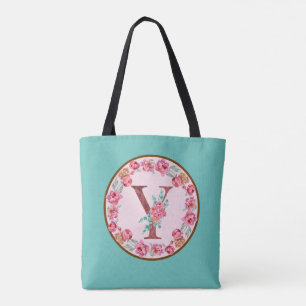 Monogram Y Letter with Peony Blume Image Toag
