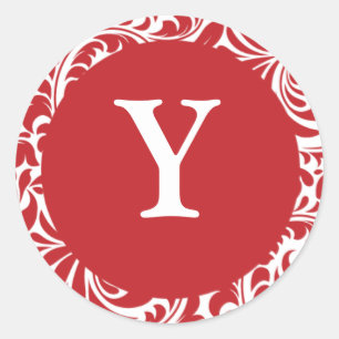Monogram Y Red White Custom Wedding Monogramme Inv Runder Aufkleber