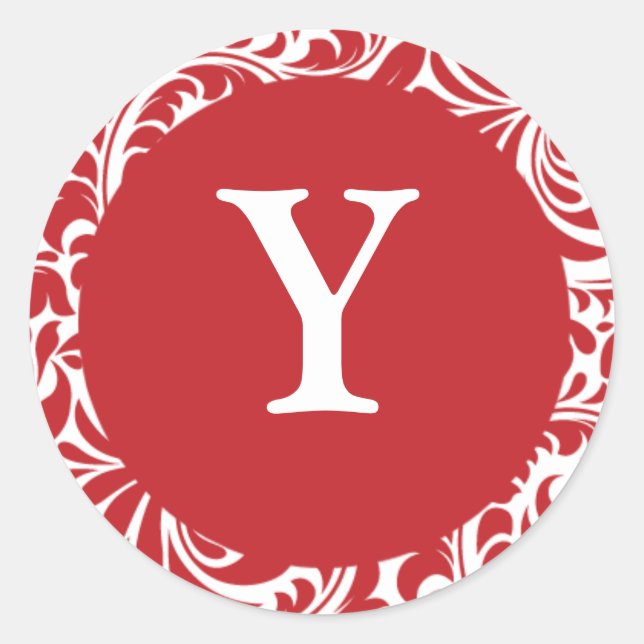 Monogram Y Red White Custom Wedding Monogramme Inv Runder Aufkleber (Vorderseite)