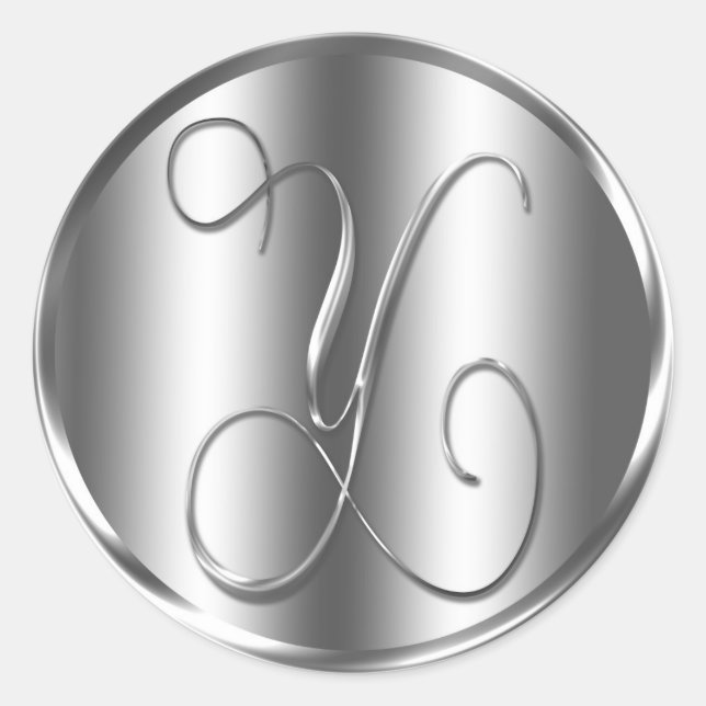Monogram Y Silver Color Wedding Invitation Holiday Runder Aufkleber (Vorderseite)