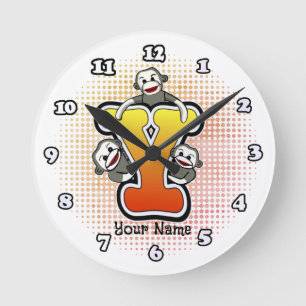 Monogram Y Sock Monkey-Uhr Runde Wanduhr