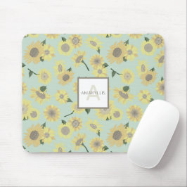 Monogram Yellow Blue Sunflower Blume Mousepad