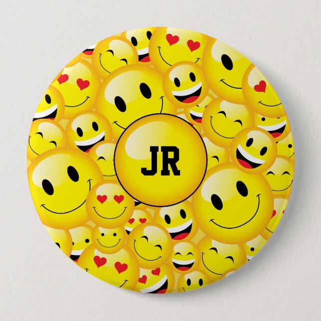 Monogram Yellow Emoji Art Symbol Muster Button (Vorderseite)