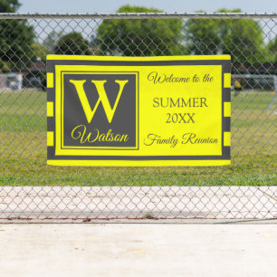Monogram Yellow Grey Stripes Summer Family Wieders Banner