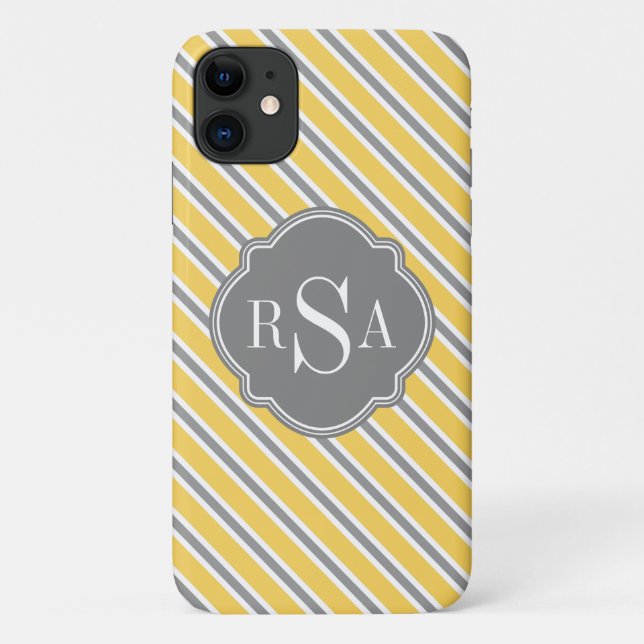 Monogram Yellow White Stripe Muster Case-Mate iPhone Hülle (Rückseite)