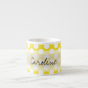 Monogram Yellow White Trendy Fun Polka Dot Pattern Espressotasse