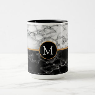 Monogram Your Letter Schwarz-weiß Marble Tasse Ges