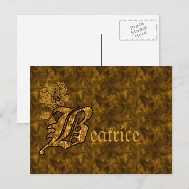 Monogram Your name Initial B Gold Peony Postcard Postkarte (Vorne/Hinten)