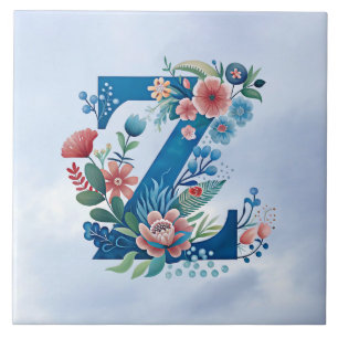 Monogram 'Z' dekoratives Blumendesign Fliese