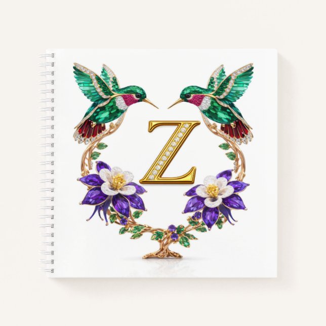 Monogram Z Gold Hummingbird Wedding Shower Gift Notizbuch (Vorderseite)