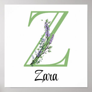 Monogram Z Lavender Eucalyptus Kinderzimmer Poster