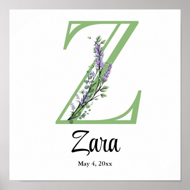 Monogram Z Lavender Eucalyptus Kinderzimmer Poster (Vorne)