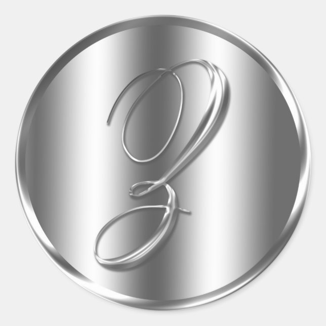 Monogram Z Silver Color Wedding Invitation Holiday Runder Aufkleber (Vorderseite)