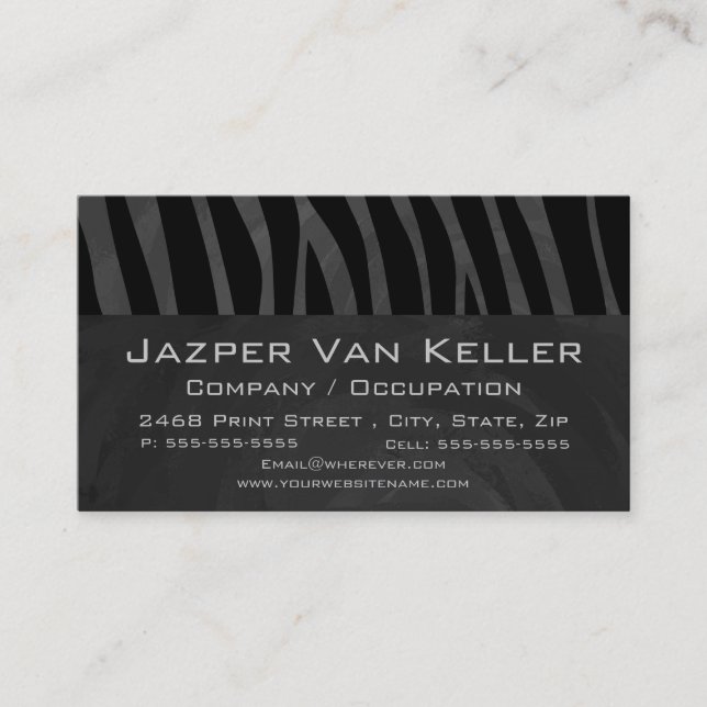 Monogram Zebra Black und Grau Visitenkarte (Vorderseite)
