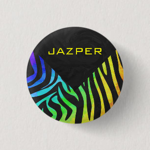 Monogram Zebra Black und Regenbogen Print Button