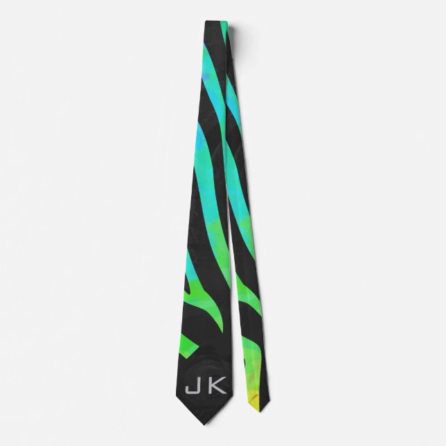Monogram Zebra Black und Regenbogen Print Krawatte (Vorderseite)