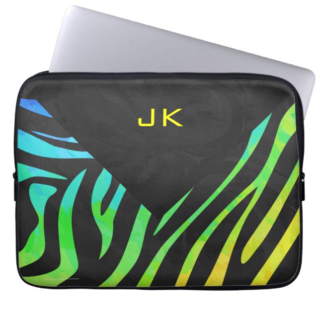 Monogram Zebra Black und Regenbogen Print Laptopschutzhülle (Vorderseite)